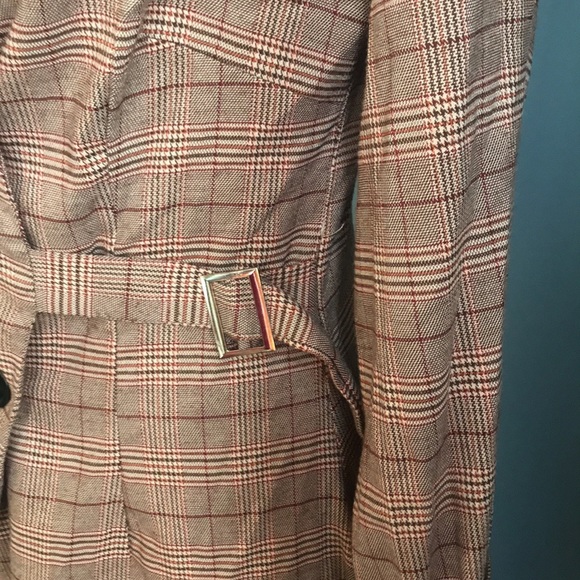 CBR brown plaid off shoulder asymmetric button front fall lightweight jacket XL - Picture 5 of 13